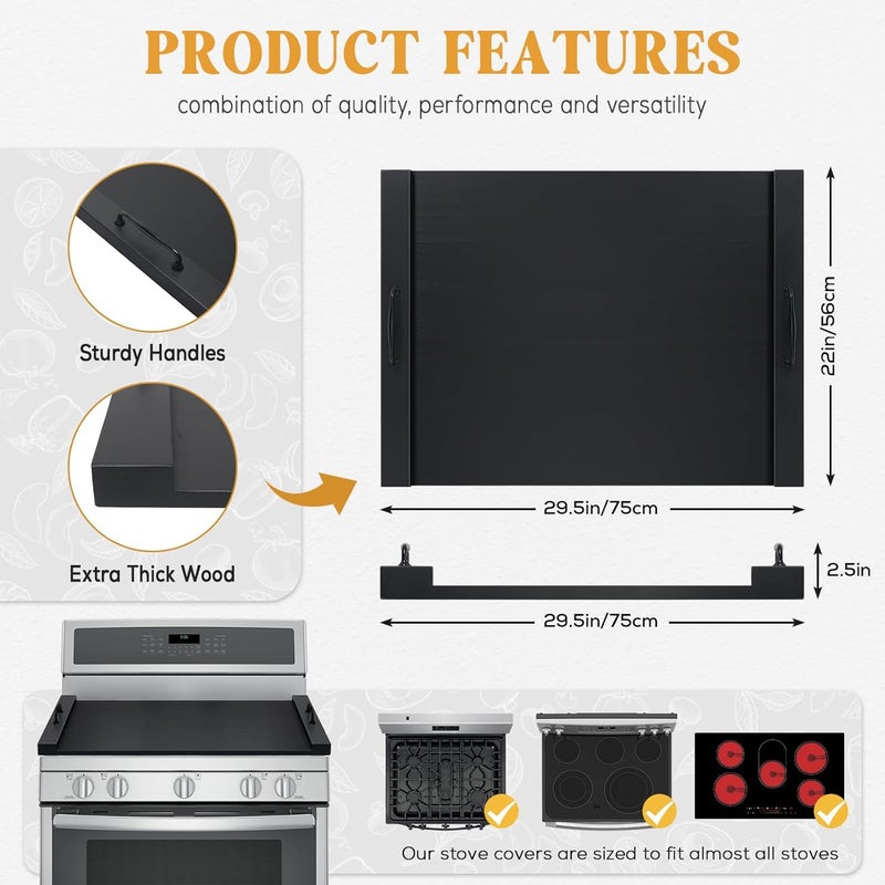 Gashell Noodle Board Stove Cover with Handles, Multiple Stove Top Cover Board for Electric/Gas Stove Top(Black), GSC-2212 - Image 4